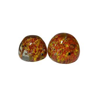 Round Paperweight Hand Blown Glass Controlled Bubble 2 5/8" Used Lot Of 2